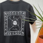 black t-shirt with graphic prints