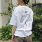 the model is wearing a white shirt